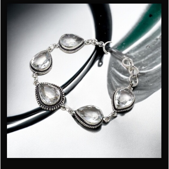 White Topaz Gemstone Handcrafted In India Toggle Bracelet Size 7-8” New W Tags - Picture 5 of 12